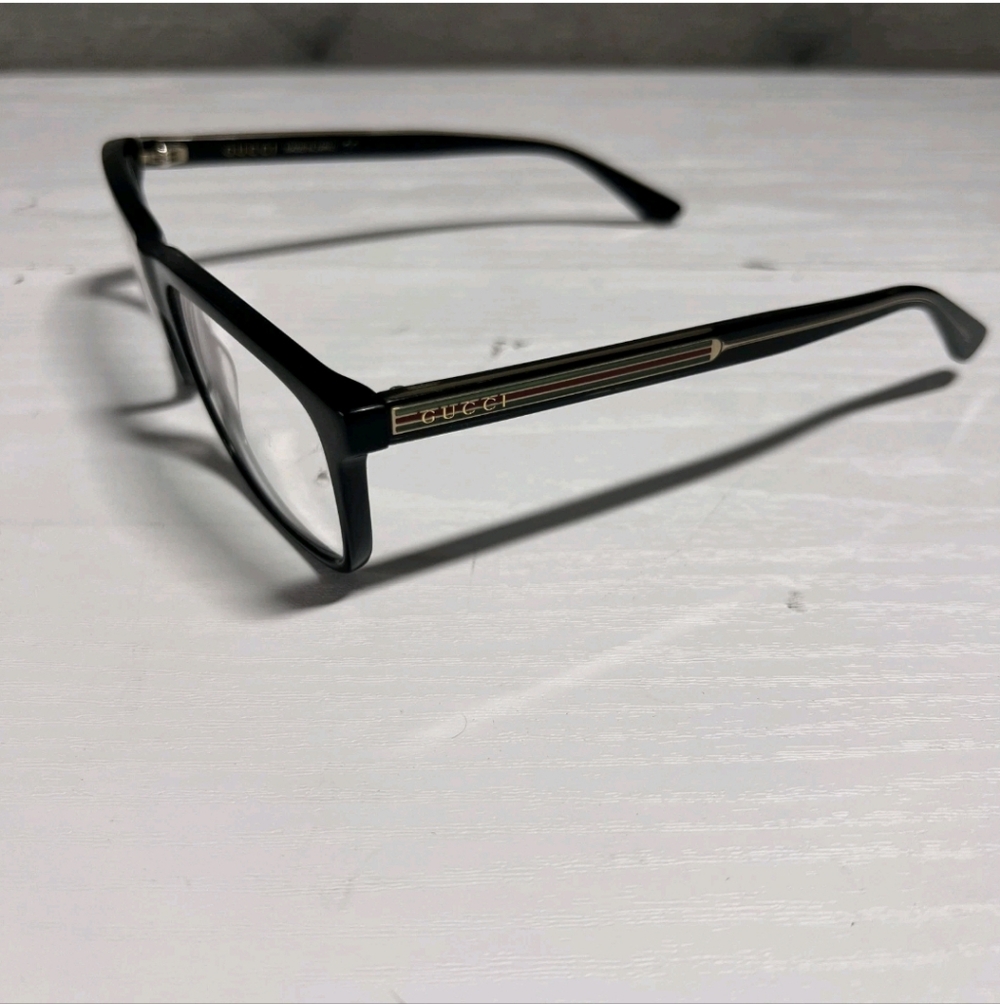 Gucci Eyeglasses Frame Only GG0384O 004 Shiny Black Red Green Striped Gold READ! - Picture 2 of 9